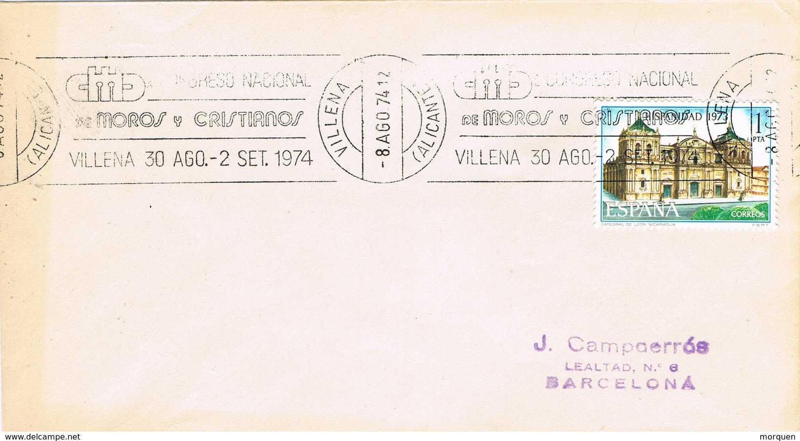 35809. Carta VILLENA (Alicante) 1974. Rodillo Especial Congreso Moros Y Cristianos - Cartas & Documentos