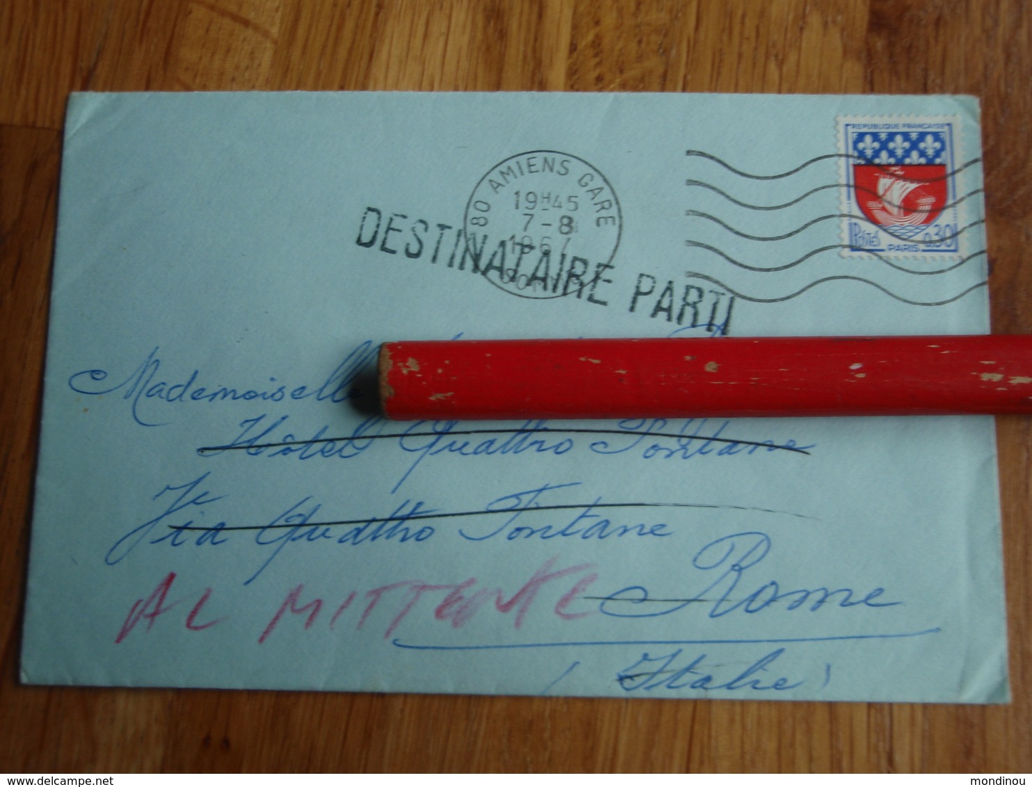 Enveloppe  DESTINATAIRE PARTI 1967 Hôtel Des 4 Fontaines Rome - Autres & Non Classés