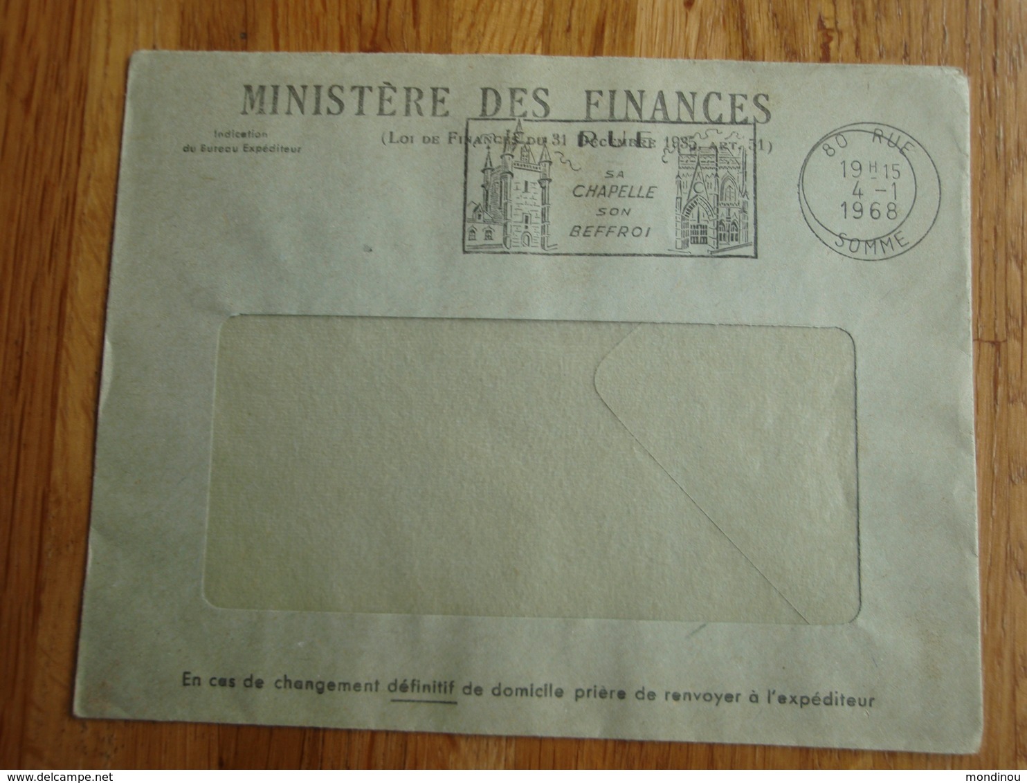 Enveloppe Ministère Des Finances 1968 RUE - 80 - - Autres & Non Classés