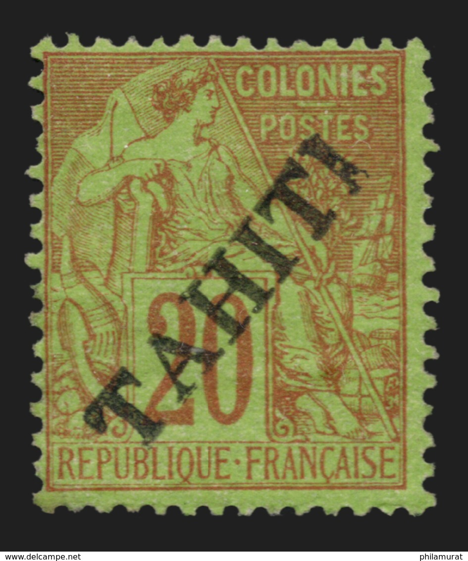 TAHITI N°13, 20c Brique Sur Vert, 1893, Neuf * Avec Trace De Charnière - TB - Unused Stamps