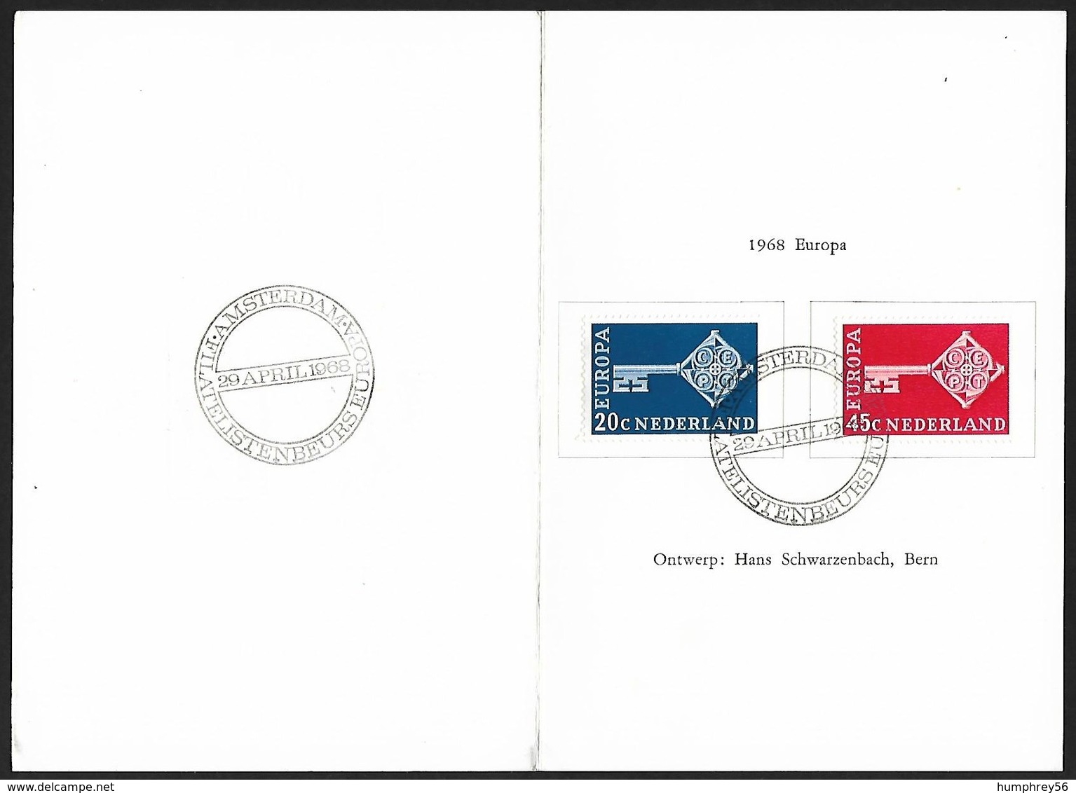 1968 - NEDERLAND - FDC - SG 1055/1056 [Europa] + FILATELISTENBEURS AMSTERDAM - FDC