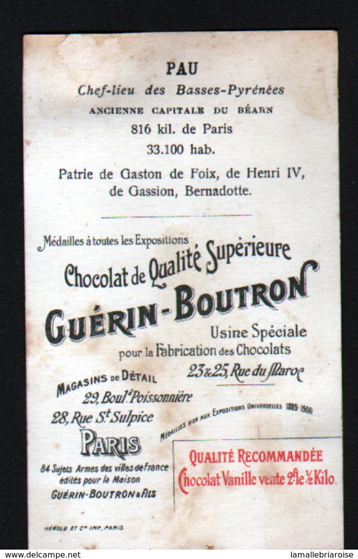 CHROMO Guerin Boutron, Armes Des Villes Francaises, Heraldique, Pau - Guérin-Boutron