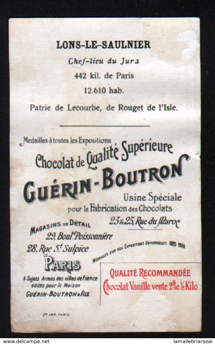 CHROMO Guerin Boutron, Armes Des Villes Francaises, Heraldique, Place De La Liberte A Lons Le Saulnier - Guérin-Boutron