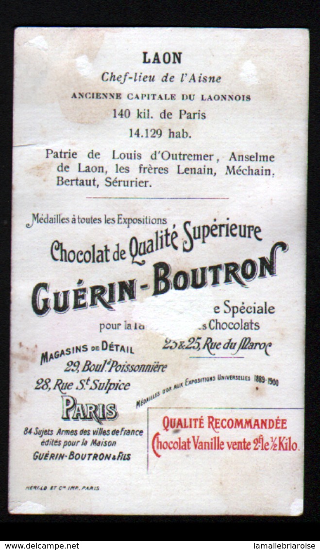 CHROMO Guerin Boutron, Armes Des Villes Francaises, Heraldique, Porte D'Ardon A Laon - Guérin-Boutron