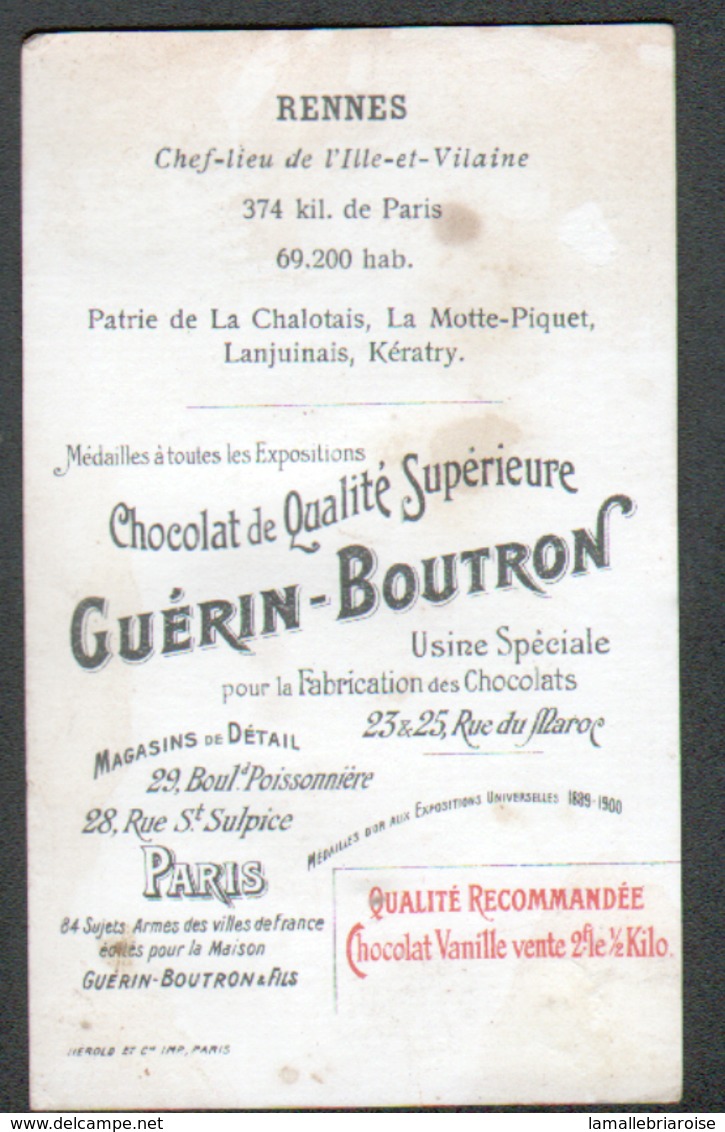 CHROMO Guerin Boutron, Armes Des Villes Francaises, Heraldique, Rennes - Guérin-Boutron