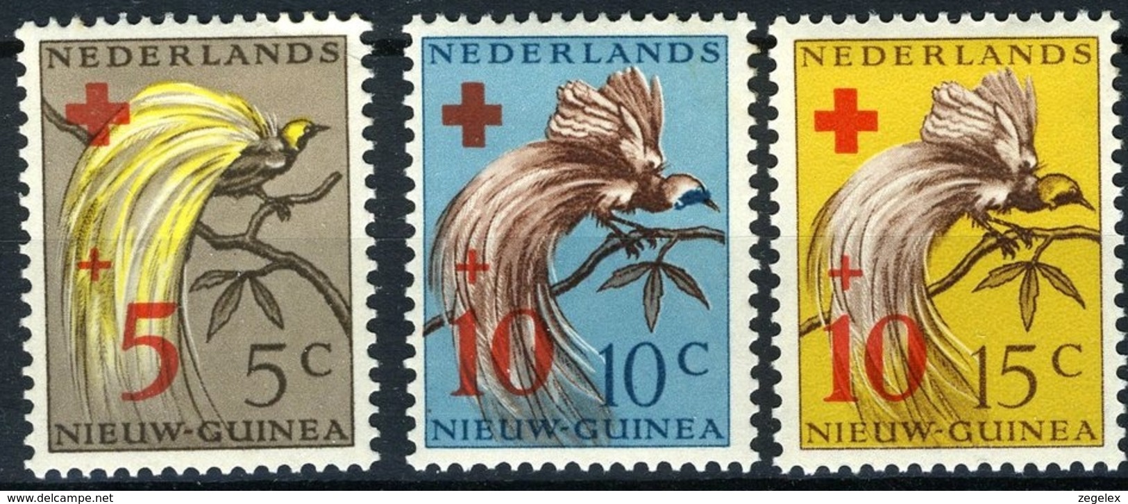 Nederlands Nieuw Guinea 1955, Rode Kruis, Red Cross - Birds, Oiseaux, Paradijsvogels NVPH 38-40  MH* - Nuova Guinea Olandese