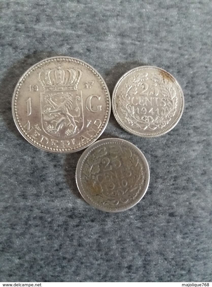 Pays-Bas  - Lot De 3 Pièces - 1 Gulden Argent 1957 - 25 Cent 1941 Argent Et 25 Cent 1910 Argent - - Gold And Silver Coins