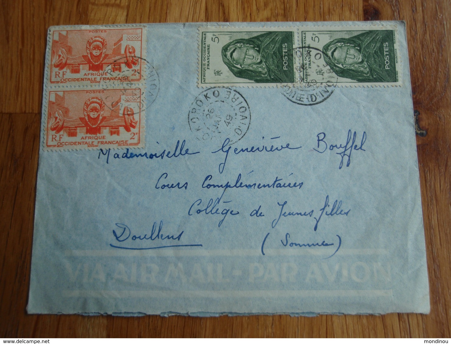 Enveloppe Timbrée Cote D'ivoire Korhogo 4 Timbres  1949 - Autres & Non Classés