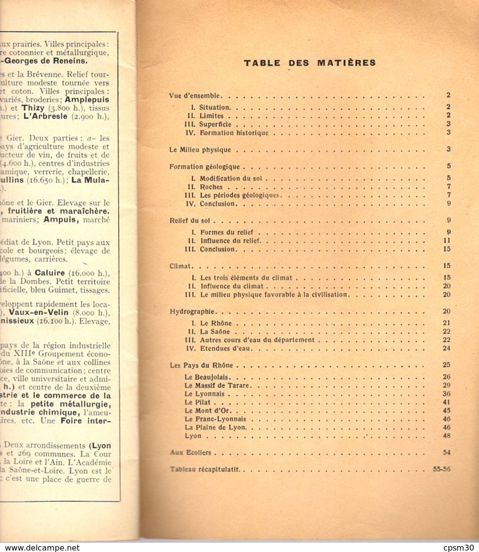 Livre - Le Rhone, La Région Lyonnaise, Géographie à L'usage écoles Primaires, 1930/40, 56 Pages - Rhône-Alpes