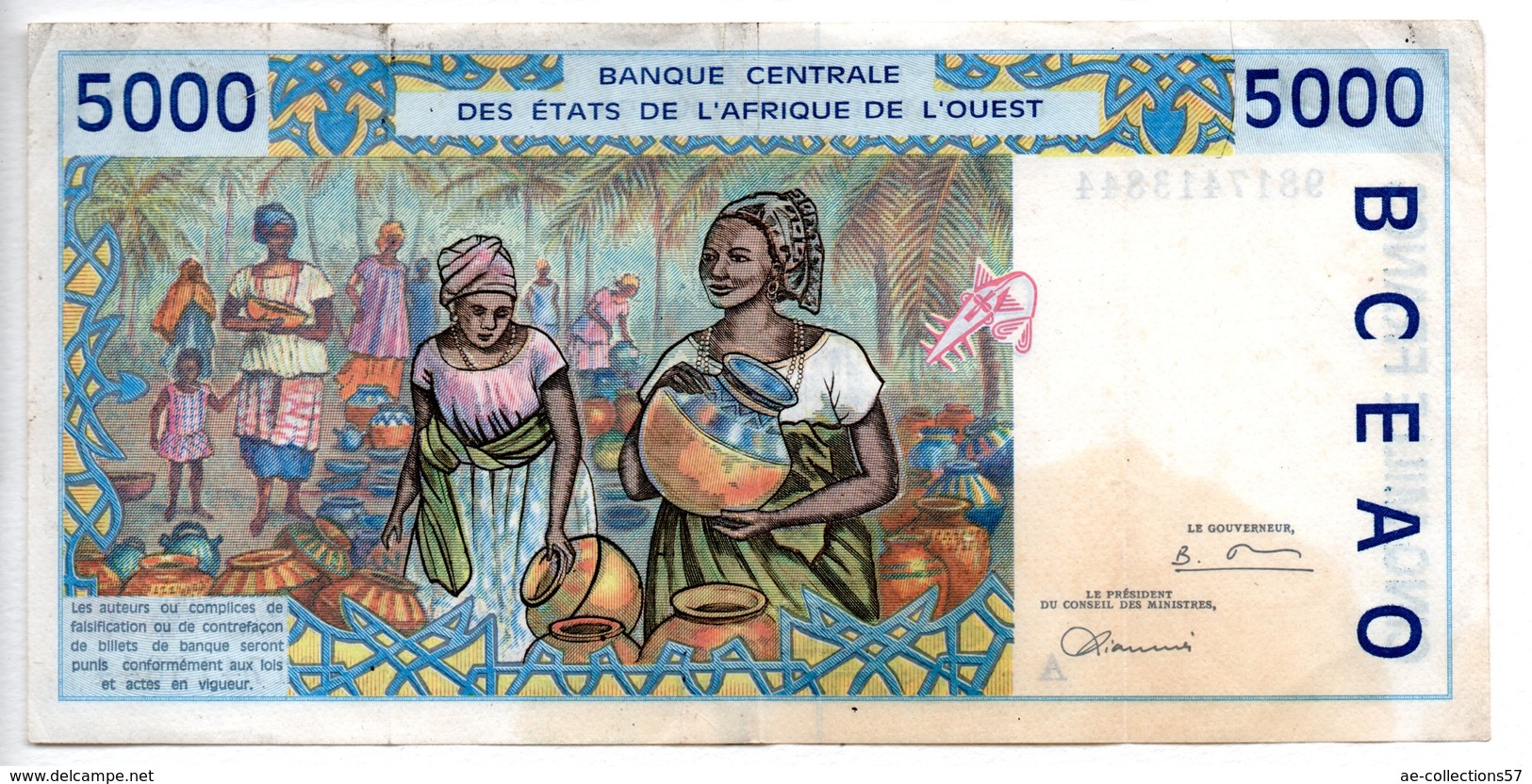 Afrique De L'Ouest  /   5000 Francs 1998  / TB Mais Taché - Altri – Africa