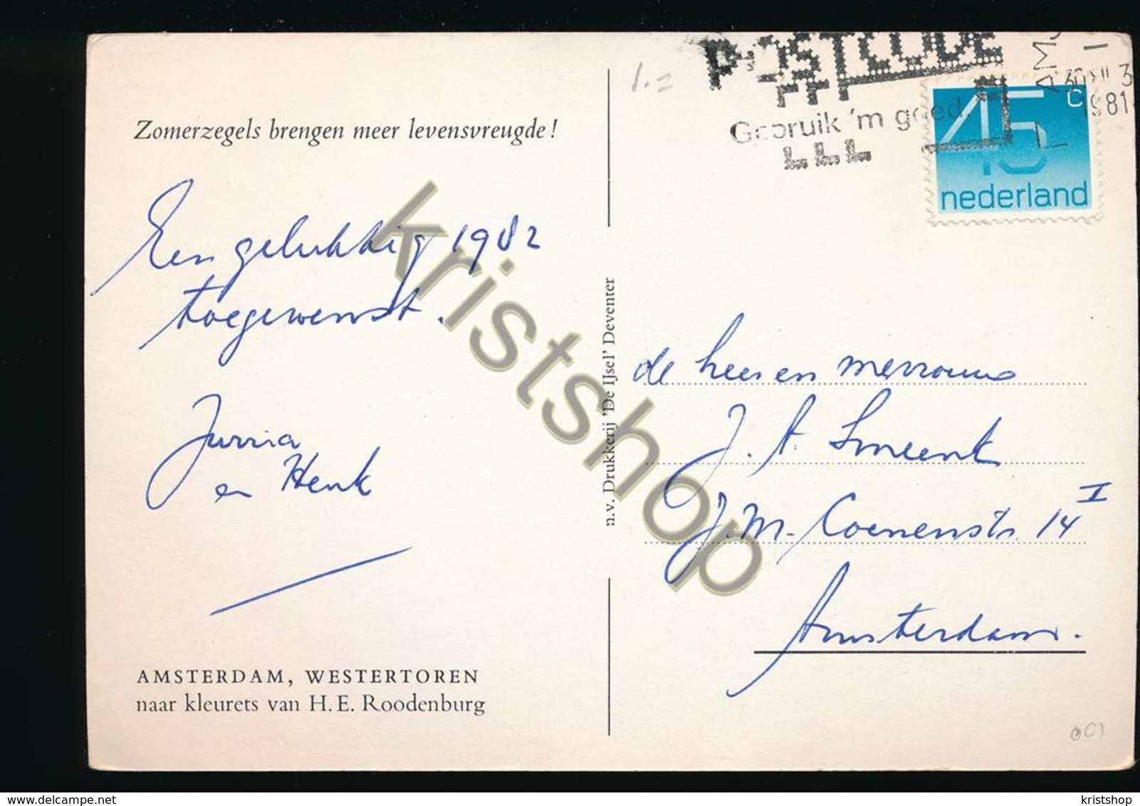 Amsterdam - Westertoren - Kleurerts Van H.E.Roodenburg - [AA46-5.101 - Sonstige & Ohne Zuordnung