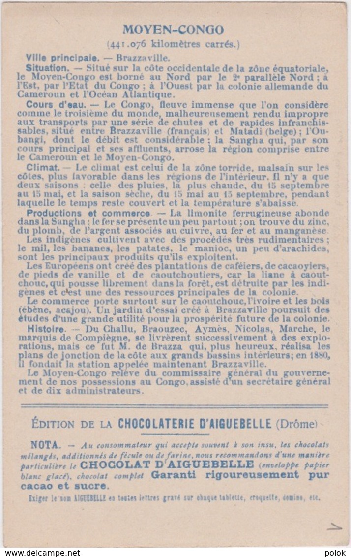 Bx - Carte MOYEN CONGO - Chocolaterie D'Aiguebelle - Congo Français