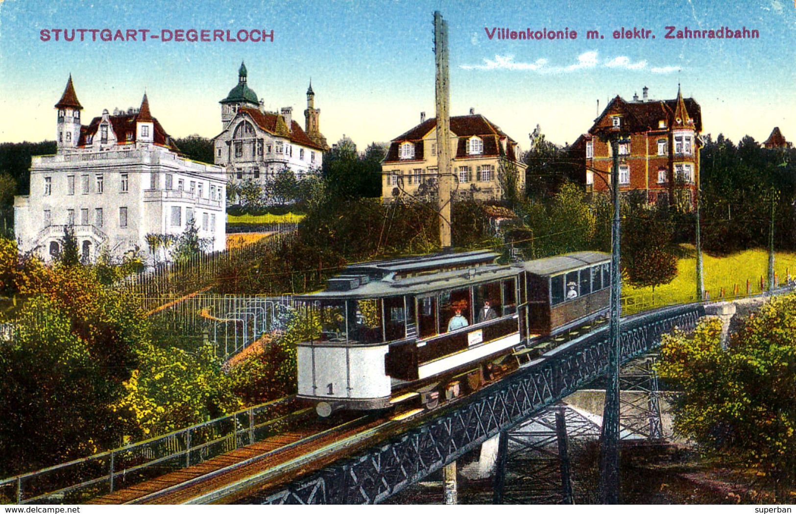 STUTTGART - DEGERLOCH : VILLENKOLONIE Mit ELEKTRISCHER ZAHNRADBAHN / THE RACK RAILWAY ~ 1910 - RRR ! (ad970) - Stuttgart