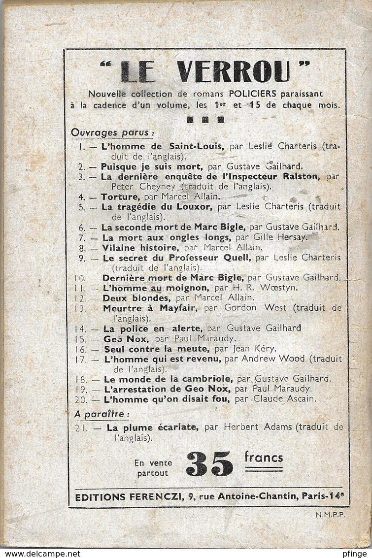 L'homme Qu'on Disait Fou Par Claude Ascain - Le Verrou N°20- Ferenczi - - Ferenczi