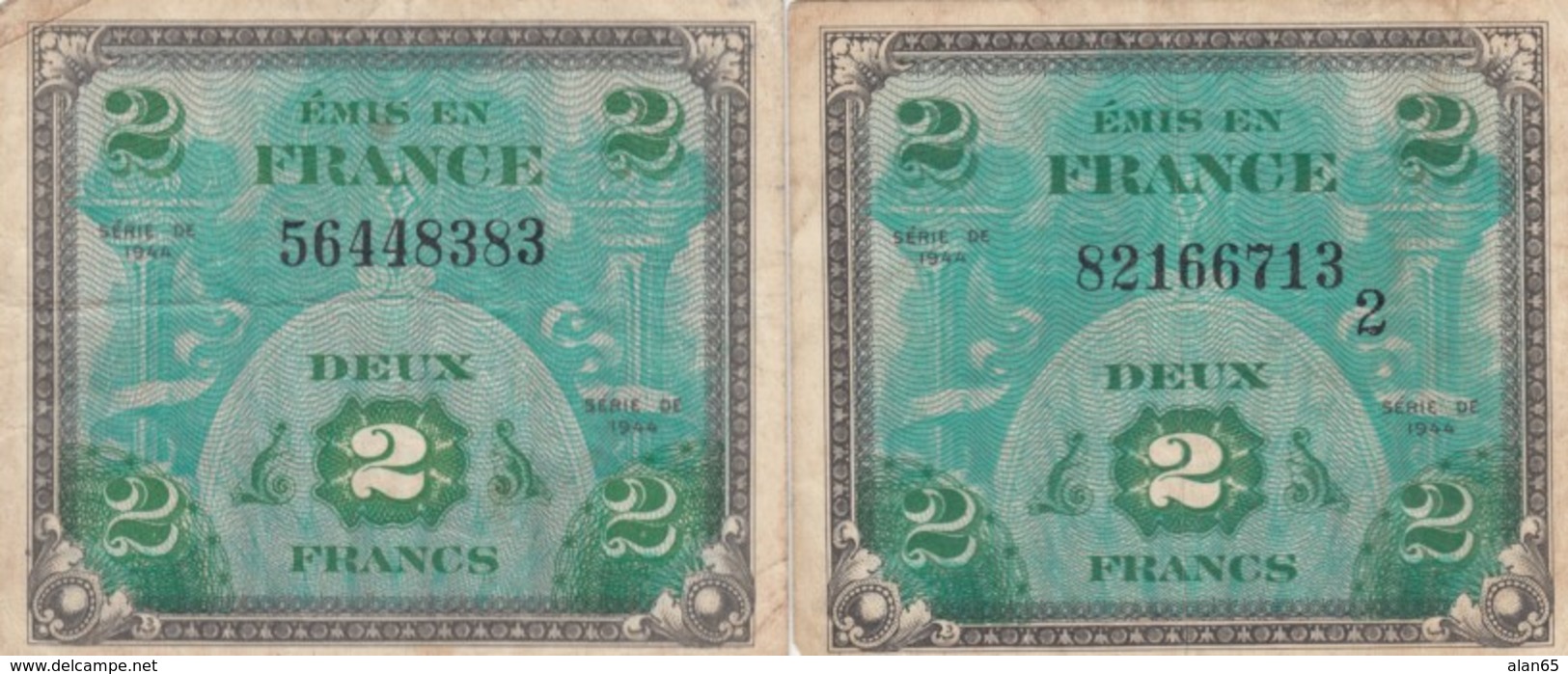 Lot Of 2 France #114a And #114b, 2 Francs 1944 Fine Banknotes, 1 Is Series 2 - 1944 Flag/France