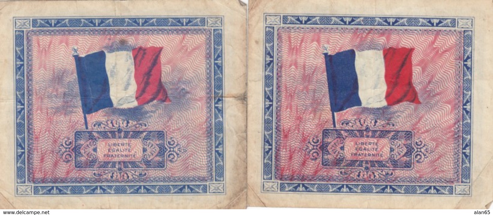 Lot Of 2 France #114a And #114b, 2 Francs 1944 Fine Banknotes, 1 Is Series 2 - 1944 Flag/France