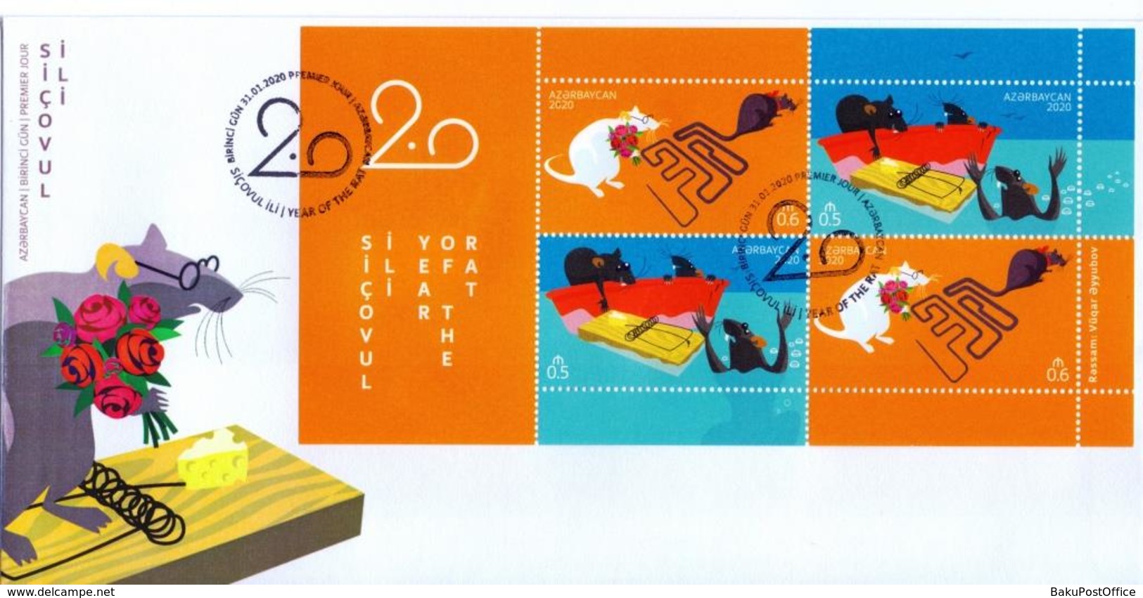 YEAR OF THE RAT 2020 Azerbaijan Stamps Azermarka FDC First Day Cover - Astrologia