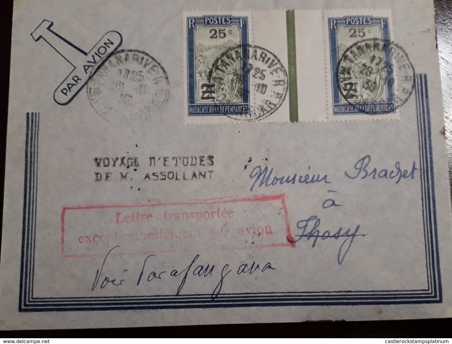 O) 1903 CIRCA - MALAGASY REPUBLIC- MADAGASCAR, TRANSPORTATION BY SEDAN CHAIR SURCHARGED, LEFTER TRANSPORT  AIRMAIL, XF - Africa (Varia)