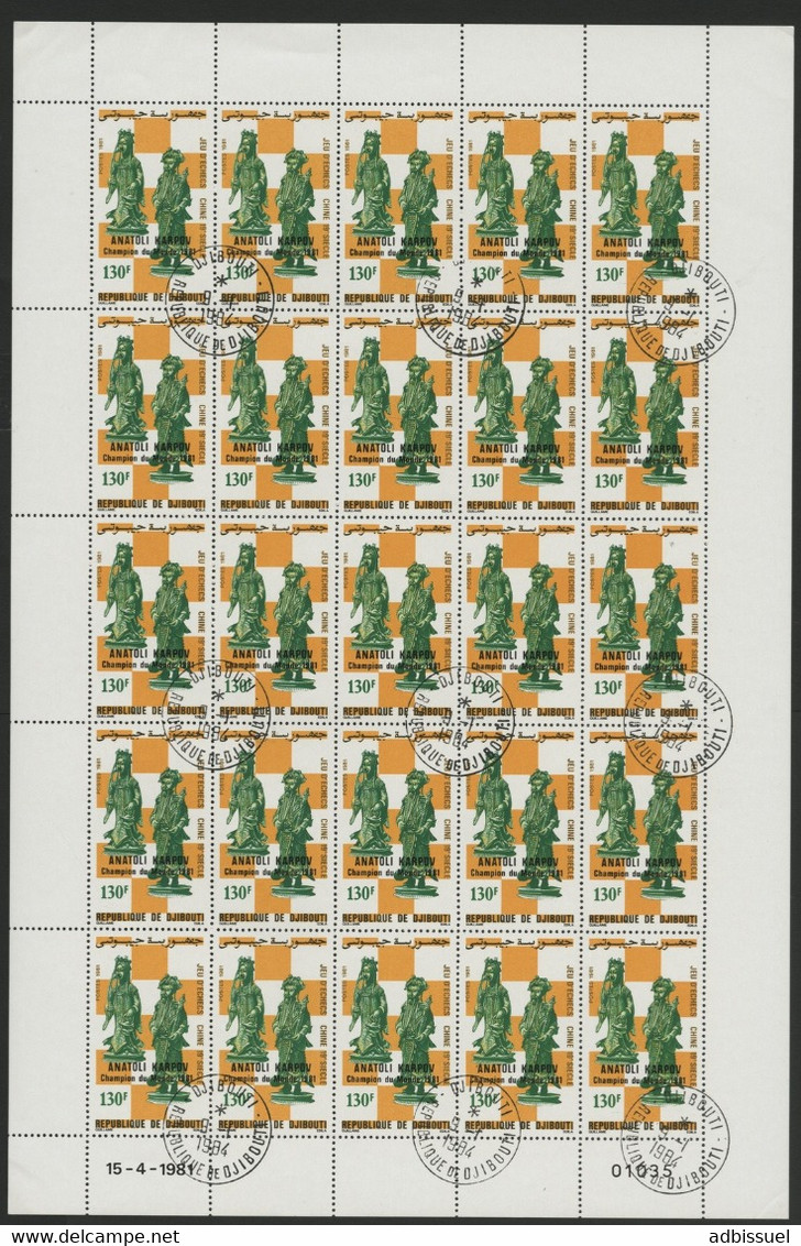 N° 549 FEUILLE COMPLETE DE 25 EXEMPLAIRES COTE 42,50 EUROS DU 130 Fr CHAMPIONNATS DU MONDE D'ECHECS - Echecs