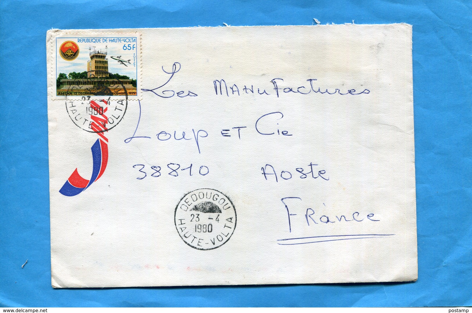 Marcophilie-Haute Volta--lettre>Françe-cad-Dedougou-1980--stamps N°504 Aéroport - Haute-Volta (1958-1984)