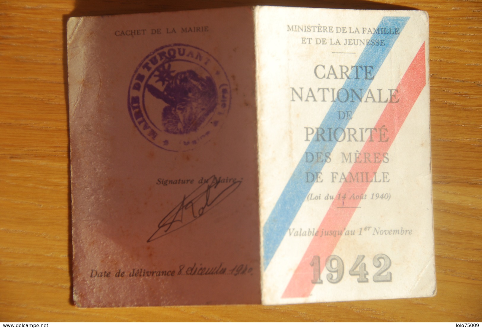Rationnement - Carte Nationale De Priorite Des Meres De Famille Turquant Maine Et Loire - Historical Documents