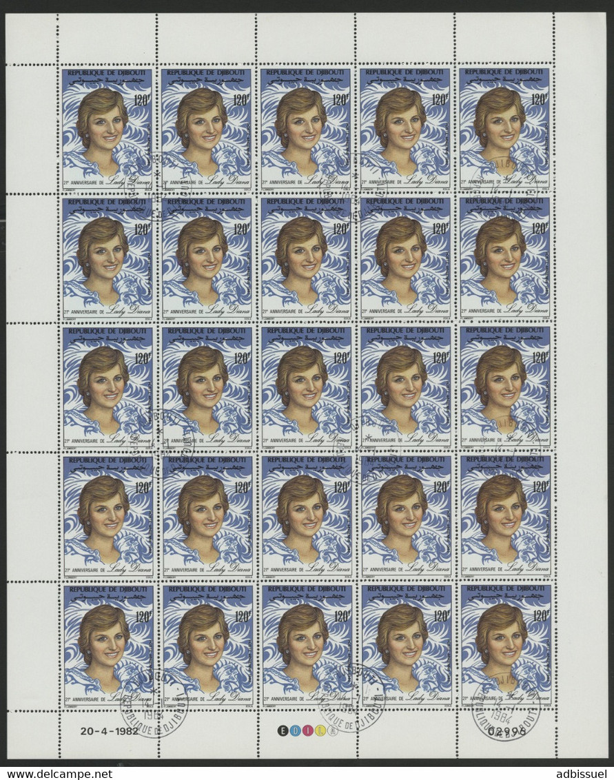 DJIBOUTI POSTE AERIENNE N° 164 Et 165 SERIE DE 2 FEUILLES COMPLETES DE 25 EXEMPLAIRES COTE 75 € Lady Diana - Familles Royales