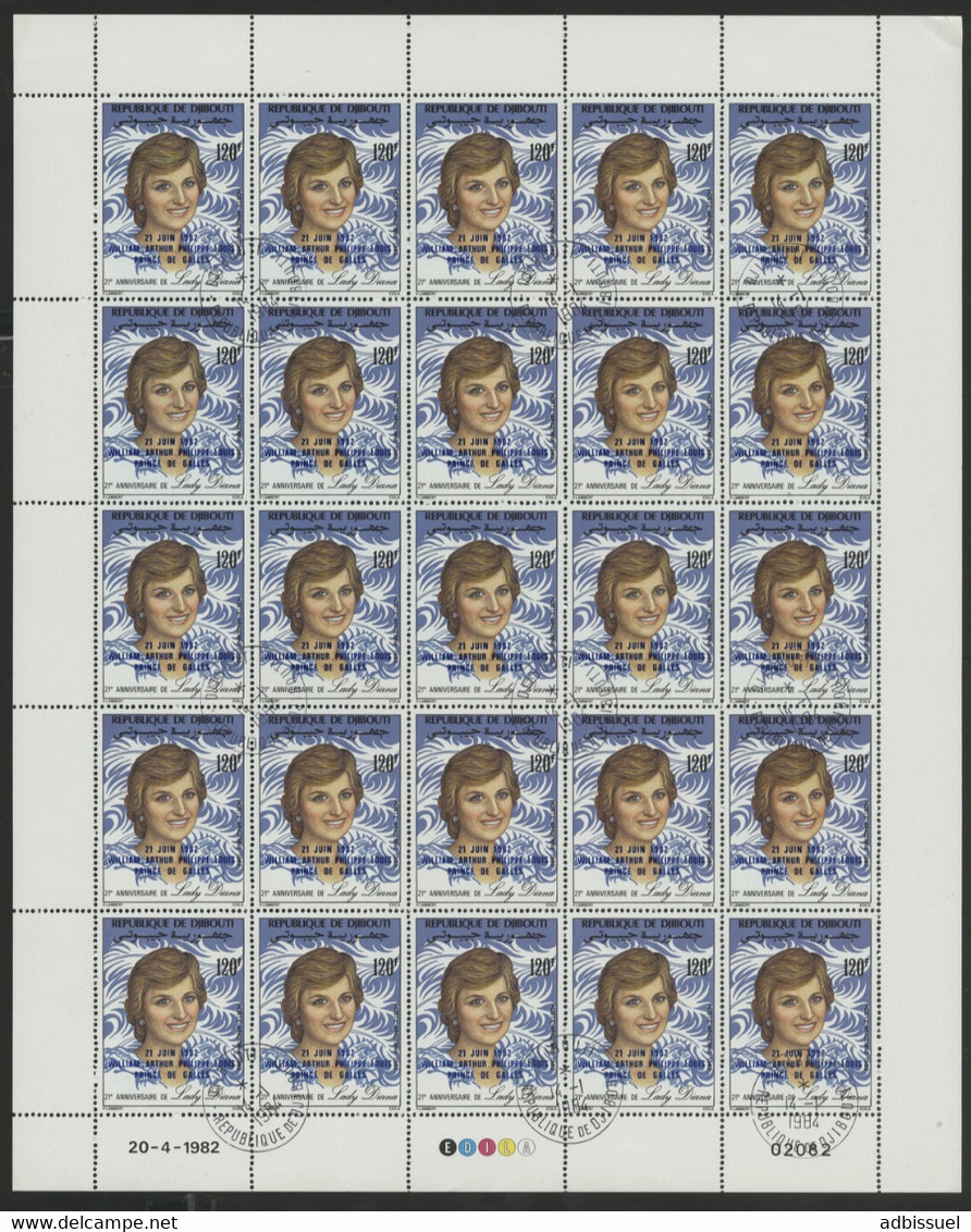 DJIBOUTI POSTE AERIENNE N° 172A Et 173A SERIE DE 2 FEUILLES COMPLETES DE 25 EXEMPLAIRES COTE 75 . Lady Diana - Royalties, Royals