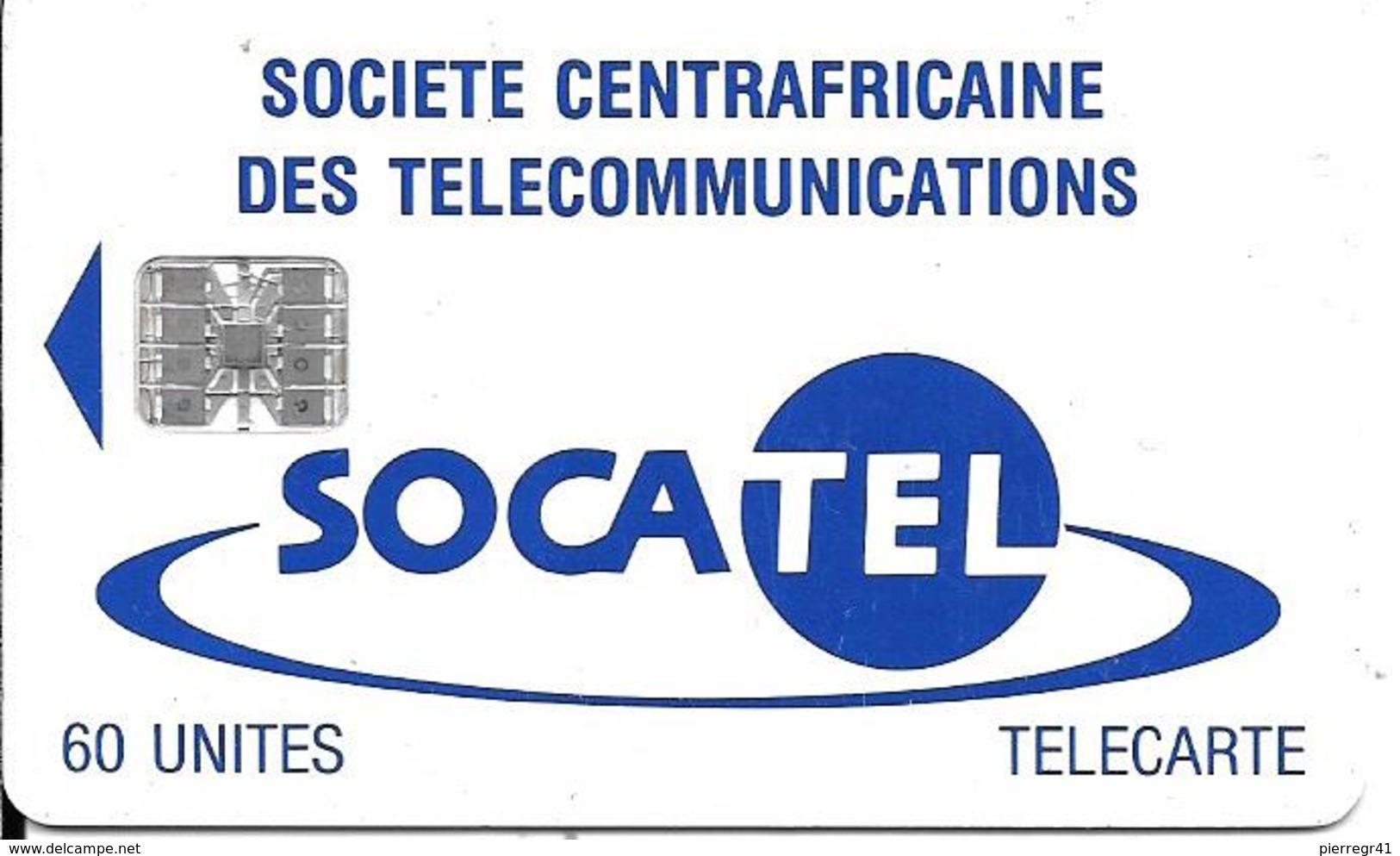 CARTE-PUCE-CENTRE AFRIQUE-60U-SC7-SOCATEL-BLEU-V°TARIFS REDUITS-N°Rge 00376994 En Haut A Gauche-TBE - República Centroafricana