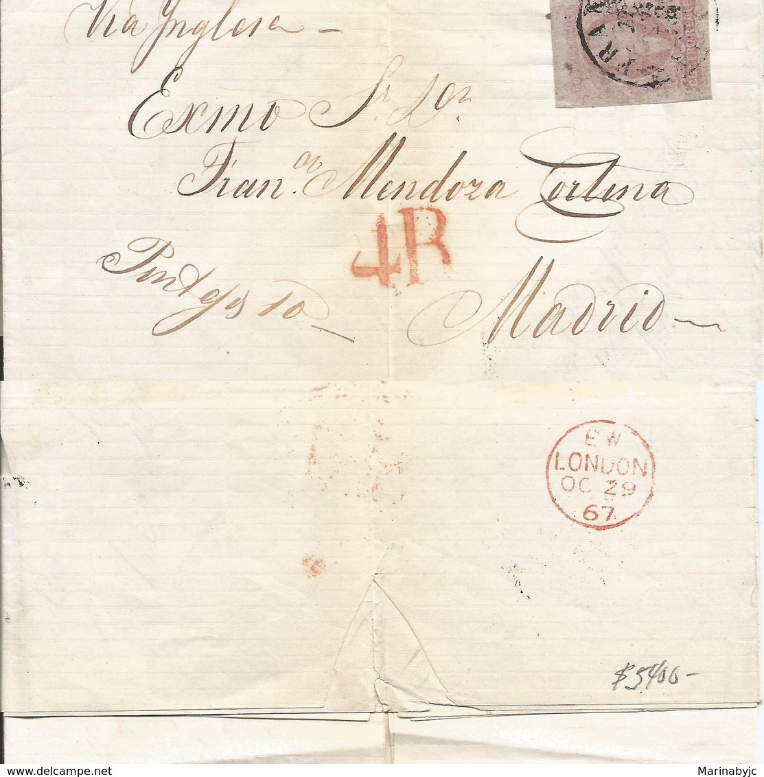 J) 1867 MEXICO, HIDALGO'S HEAD, 4 REALES, RED CANCELLATION, MEXICO GOTHIC, COMPLETE LETTER, CIRCULATED COVER, FROM MEXIC - Mexico