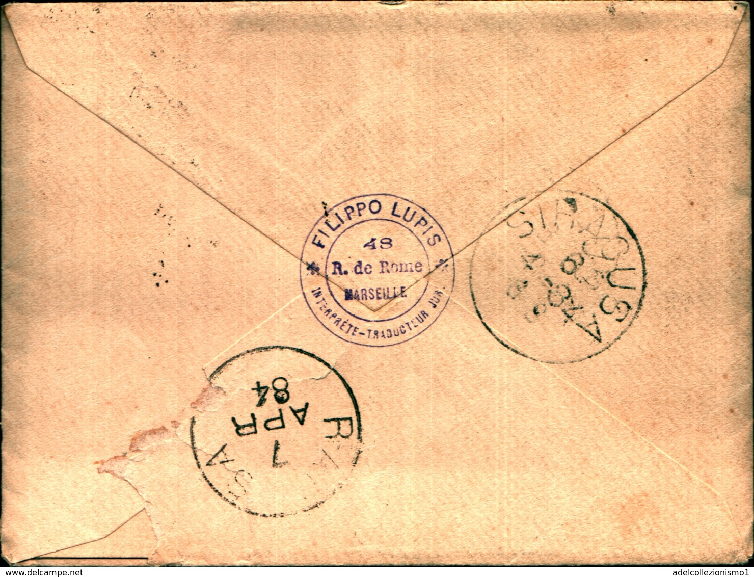 92727) FRANCIA LETTERA CON 25C. SAGE N. 92 DA MARSIGLIA A RAGUSA IL 2-4-1884 - 1876-1898 Sage (Tipo II)