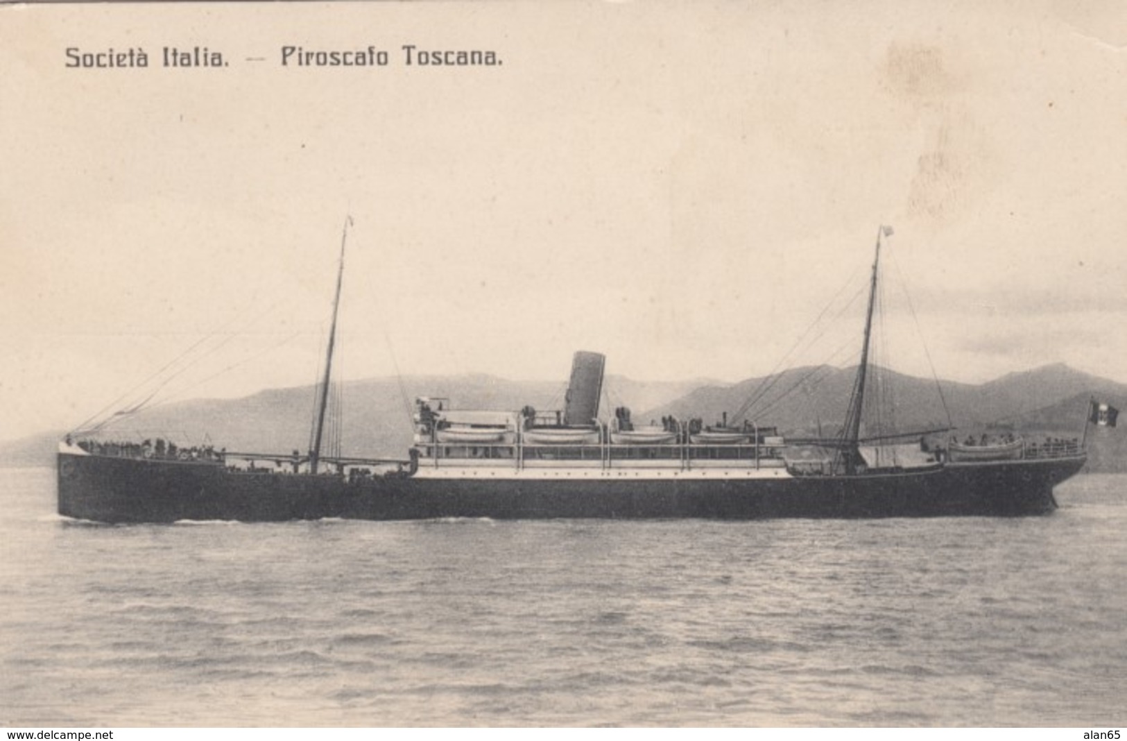 Societa Italia Piroscafo Toscana Italian Tuscan Steamer C1900s/10s Vintage Postcard - Steamers