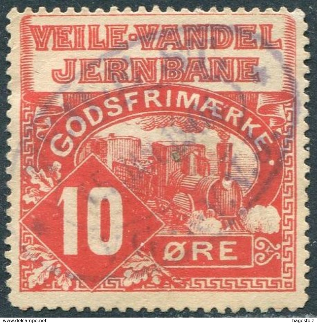 TRAIN Denmark 1897 VVJ Veile (Vejle)-Vandel Railway 10 ø. Parcel Steam Loco Zug Eisenbahn Paketmarke Chemin De Fer Colis - Trenes