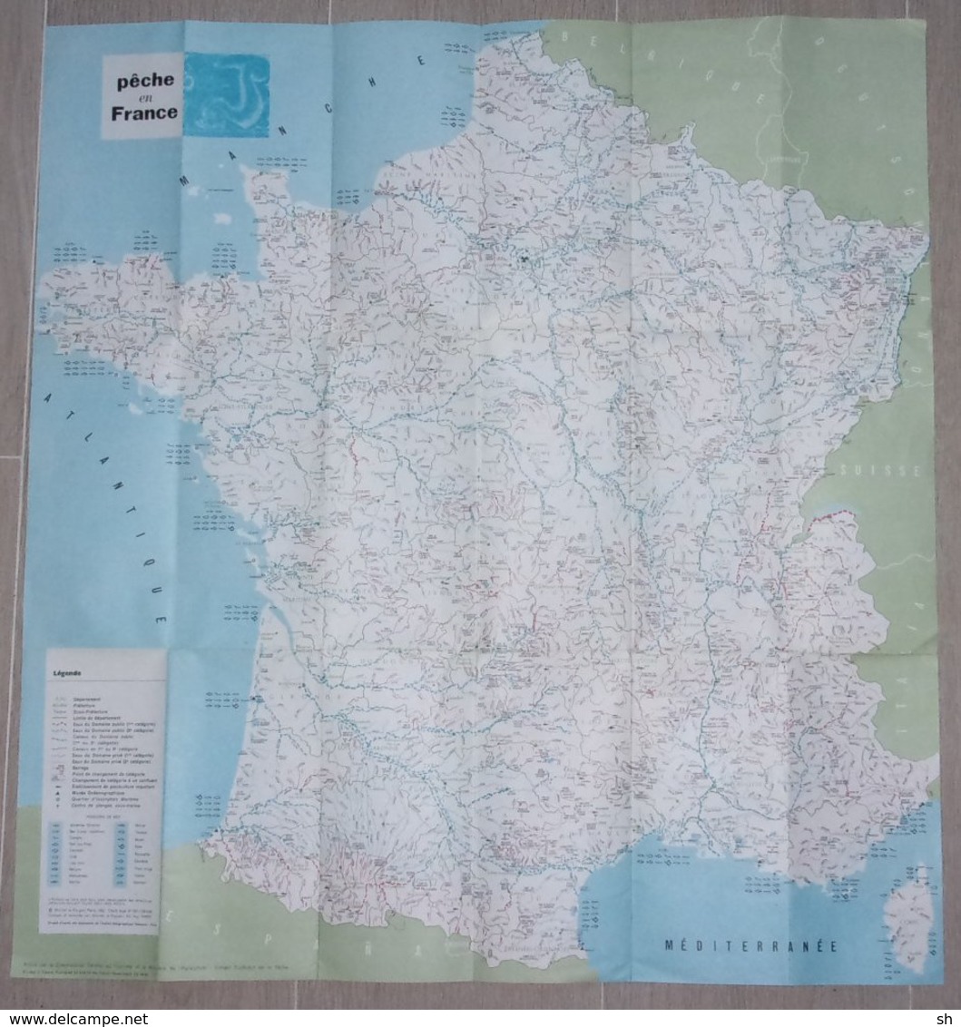 Carte PECHE En FRANCE, Cartes, Listes Sociétés, Règlement, Poissons Et Tailles, Article De Genevoix - 1959 - Cartes Géographiques