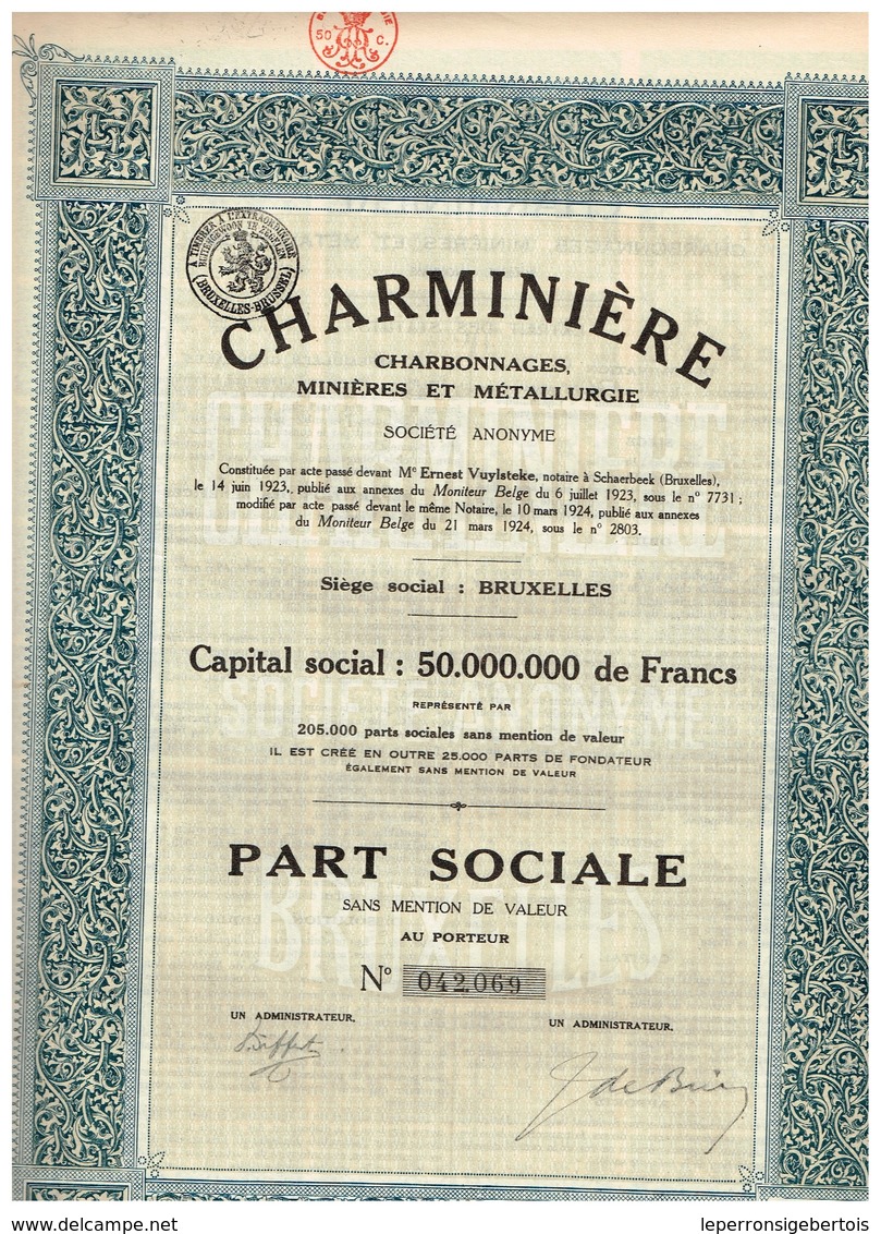 Titre Ancien - Charminière - Charbonnages - Minières Et Métallurgie - Sté Anonyme  - Titre De 1924 - Mines