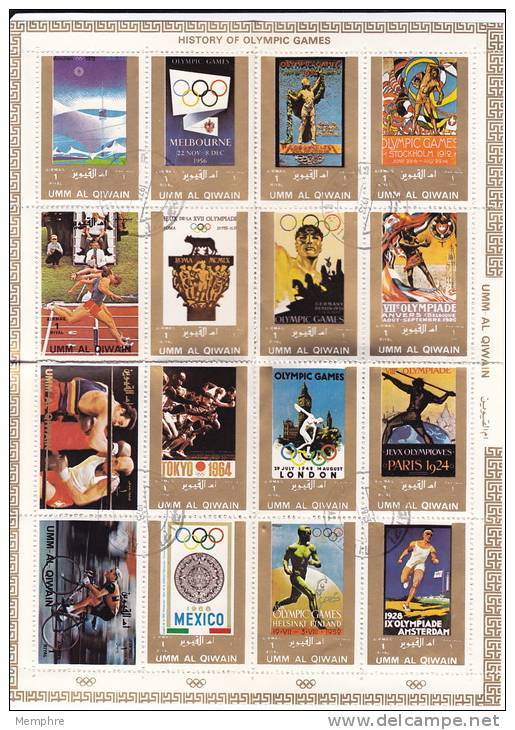 UMM AL QIWAIN  1972  Histoire Des Jeux Olympiques Blo De 16 Différents Michel 1098-1113 Oblitérés - Umm Al-Qiwain