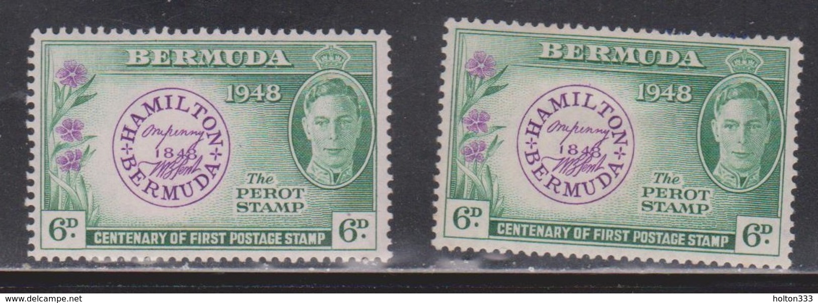 BERMUDA Scott # 137 MH X 2 - KGVI & Perot Stamp - Bermuda