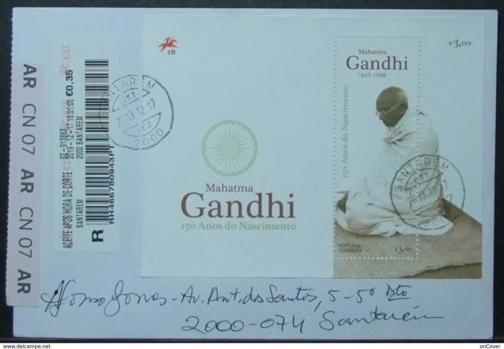 Portugal - Registered Cover AR 2019 Gandhi - Mahatma Gandhi