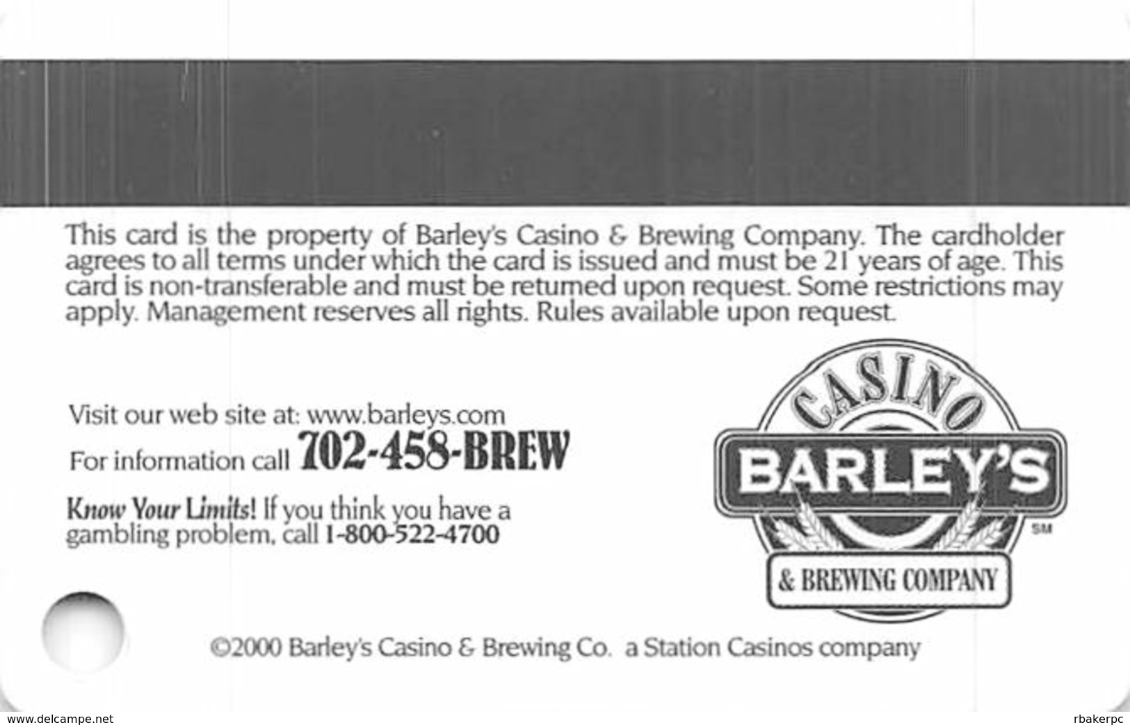 Barley's Casino Henderson NV Slot Card @2000 - Barley Friend - Casino Cards