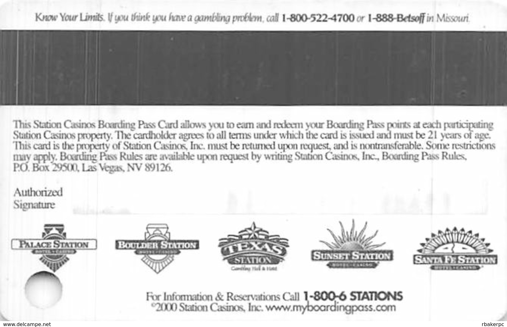 Station Casinos Las Vegas, NV - Slot Card Copyright 1998 With Boulder Race & Sports Sticker - Casino Cards