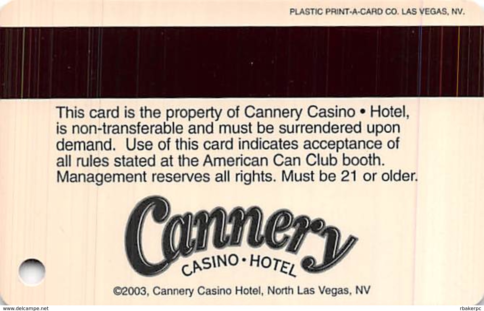 Cannery Casino Las Vegas, NV Slot Card - PPC Over Mag Stripe  (BLANK) - Casino Cards