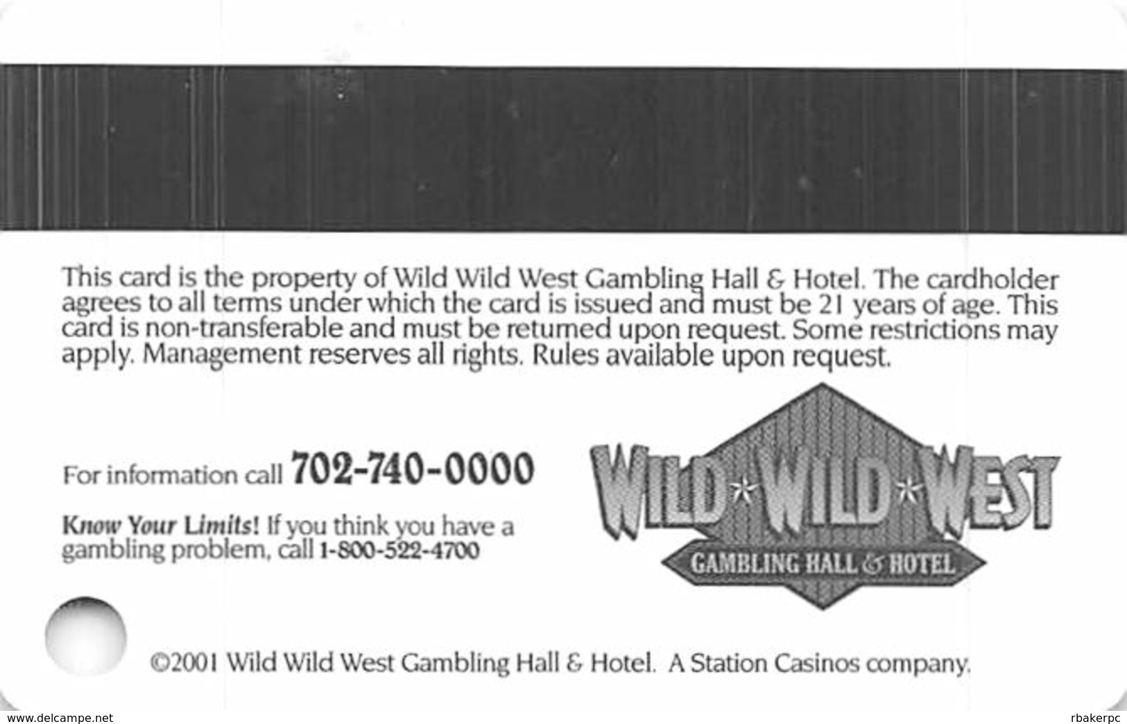 Wild Wild West Casino Las Vegas - BLANK Slot Card - Copyright 2001 - Casino Cards