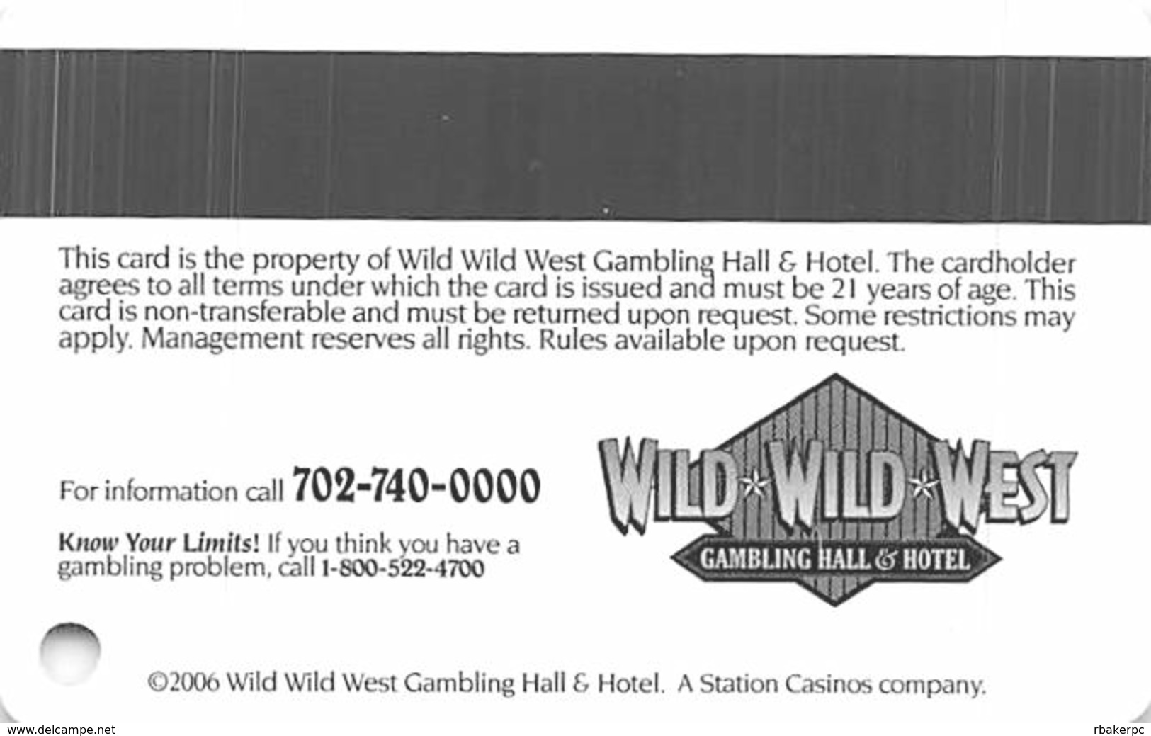 Wild Wild West Casino Las Vegas - BLANK Slot Card - Copyright 2006 - Casino Cards