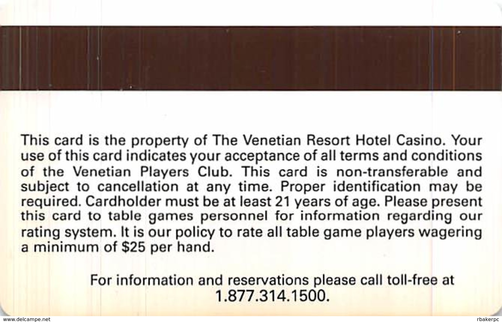 Venetian Casino Las Vegas BLANK 3rd Issue Players Club Platinum Slot Card - Casino Cards