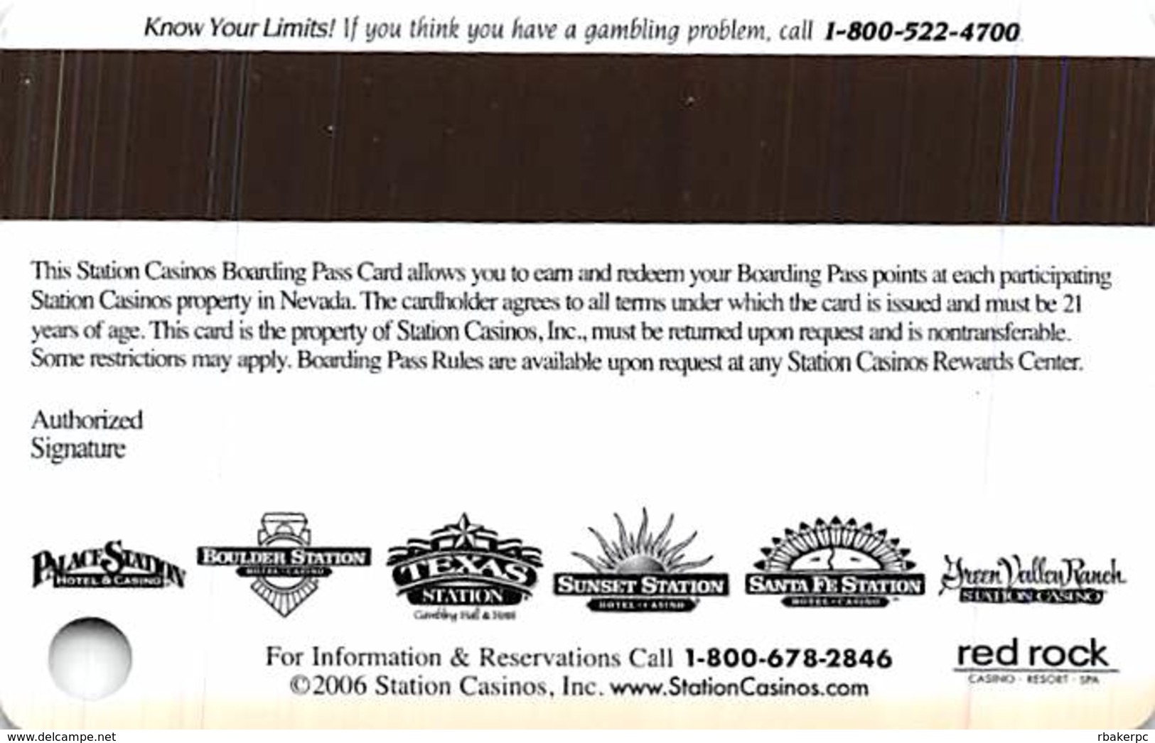 Station Casinos Las Vegas, NV - BLANK Slot Card Copyright 2006 - 30 Yr Anniv President - Casino Cards