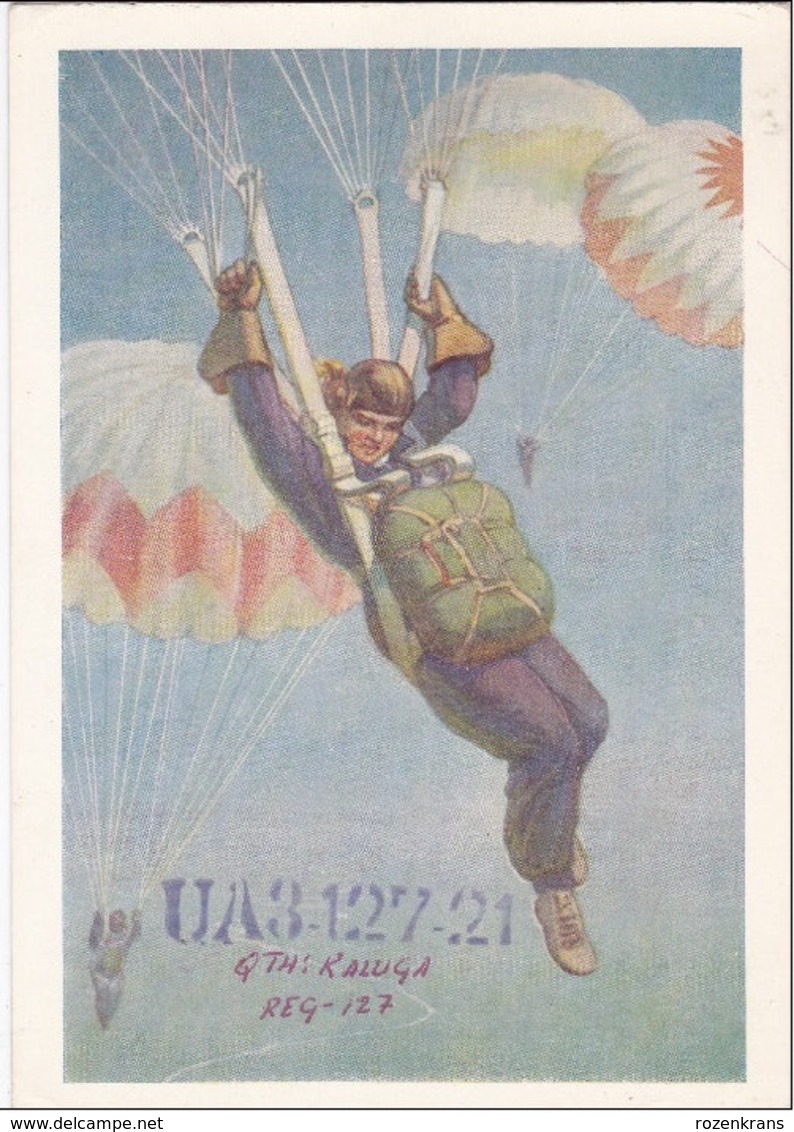 QSL Card Amateur Radio CB 28 January 1968 Moscow USSR RUSSIAN PROPAGANDA RUSSIA Parachutism Parachuting - Radio Amateur