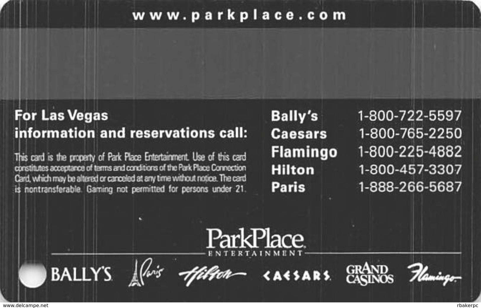 Paris Casino Las Vegas - BLANK Slot Card - Park Place Connection Card - Casino Cards