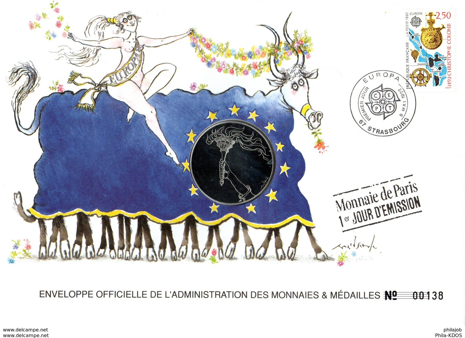 FRANCE 1992 : " EUROPA / RONALD SEARLE / GB / ETOILES " Enveloppe Philatélique Numismatique 1er Jour N°tée Parf état EPN - Collezioni