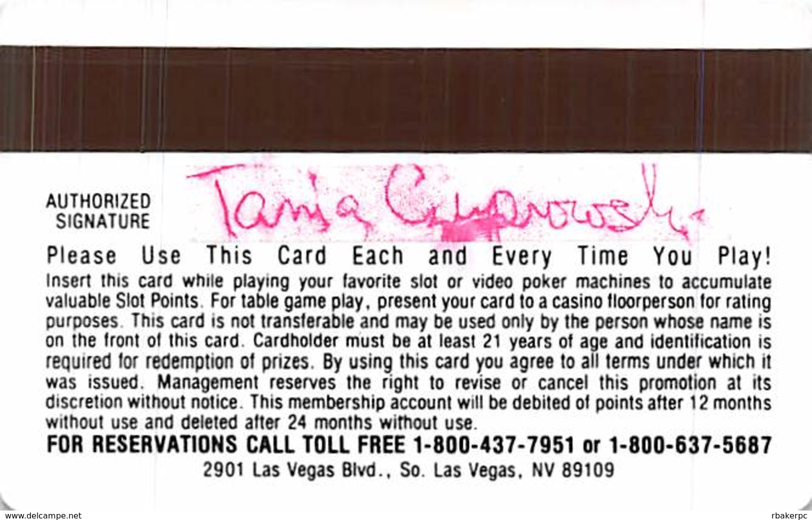 Riviera Casino - Las Vegas, NV - 7th Issue Slot Card - Line Under Signature Strip Left Aligned / Sticker - Casino Cards