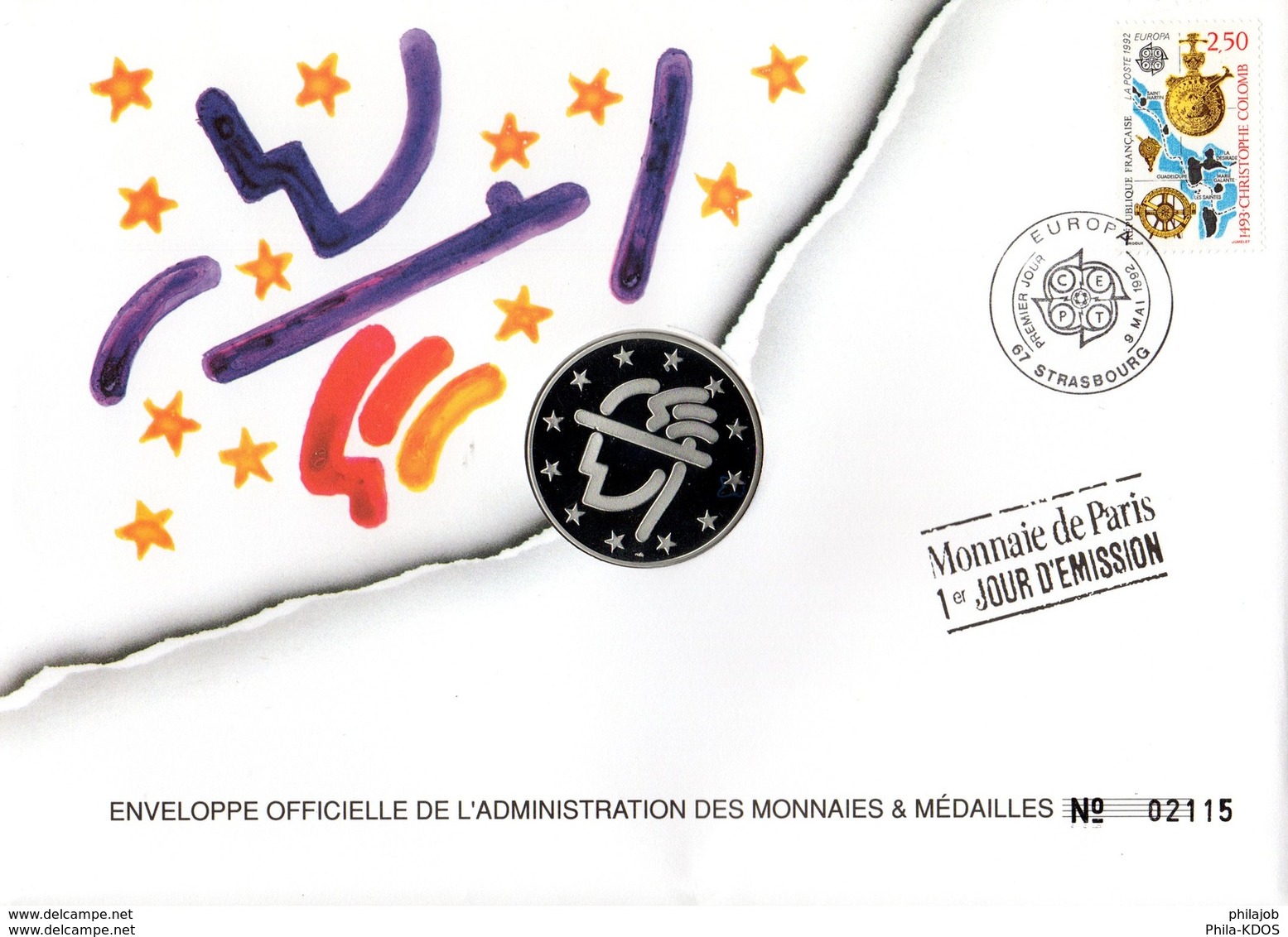 FRANCE 1992 : EUROPA / IANNIS SIDERIS / GRECE / ETOILES Enveloppe Philatélique Numismatique 1er Jour N°tée Parf état EPN - Colecciones
