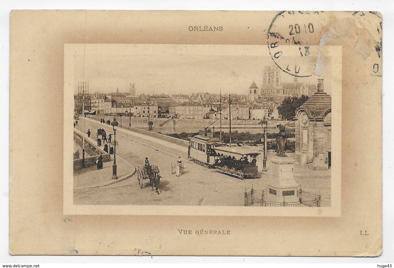 (RECTO / VERSO) ORLEANS EN 1913 - VUE GENERALE - TRAMWAY AVEC WAGON DECOUVERT - PLI ANGLE HAUT A DROITE - CPA VOYAGEE - Orleans